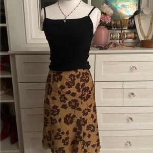 Elegant Floral Midi Skirt in Tan and Brown